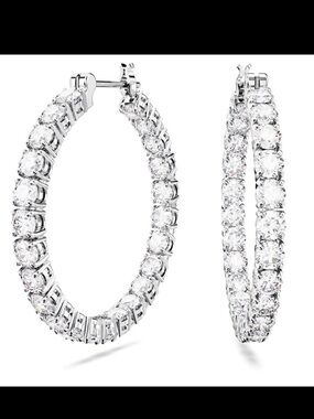 Swarovski Matrix Cut Silver Crystal Hoop Earrings NIB Retail:$189